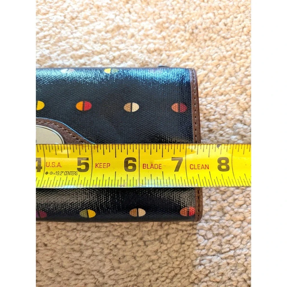 Fossil Key-Per Navy Blue Polka Dot Coated Canvas Clutch Wallet